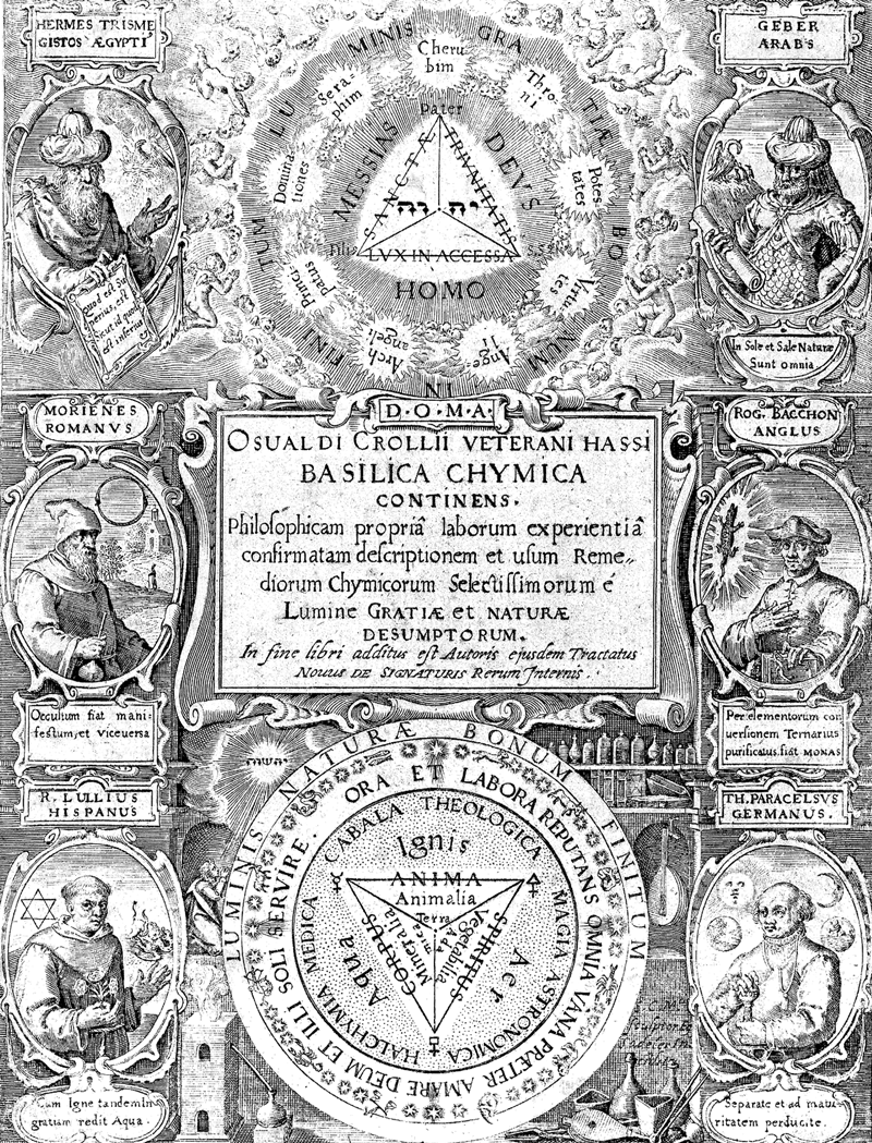 Johann D. Mylius. Opus Medico-Chymicum. Frankfurt, 1618. Diferencia y simultaneidad de nivel: ángeles y sol y luna.